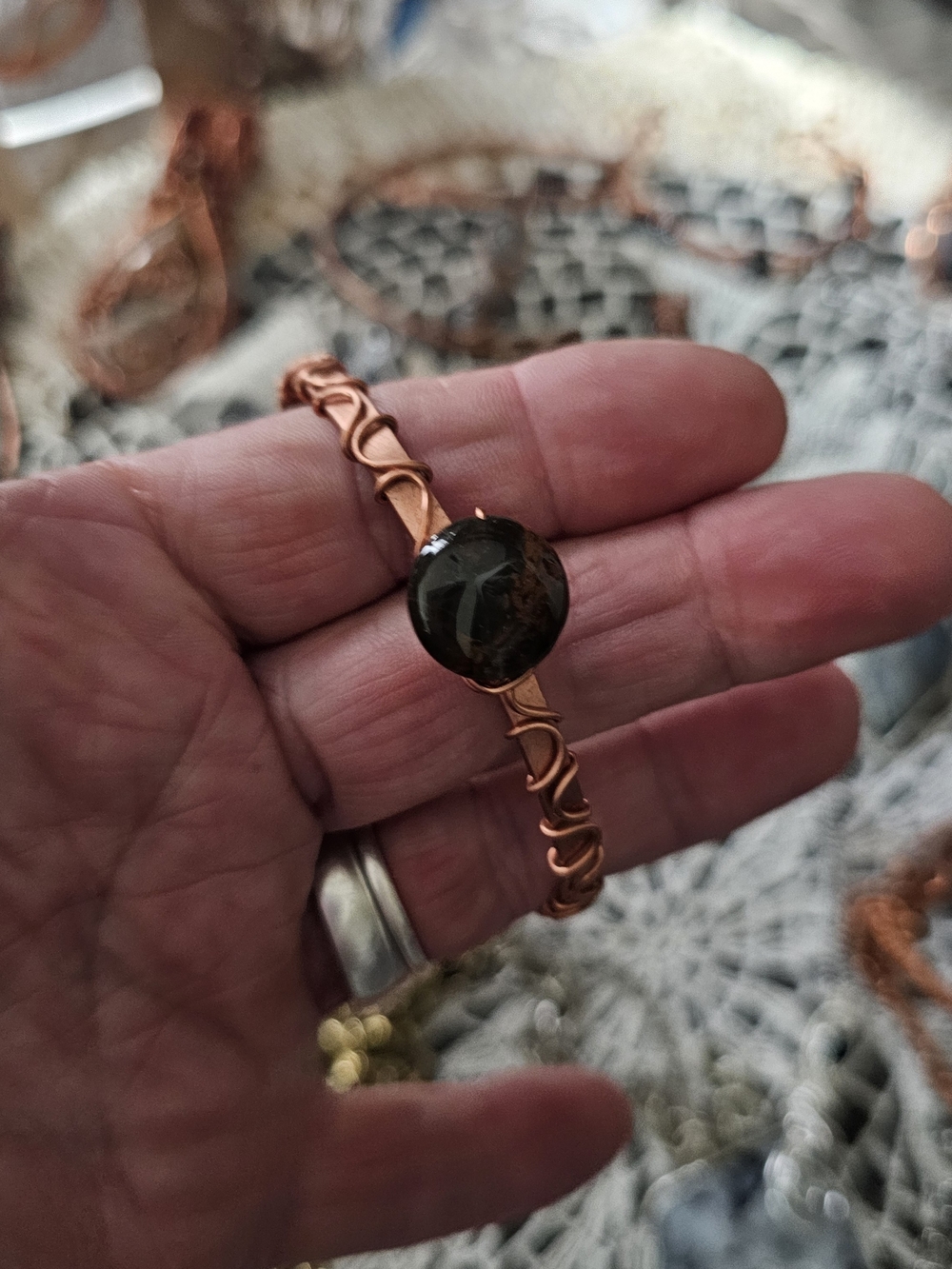 Handmade Copper Bracelet with Dark Jasper Stone(193)
